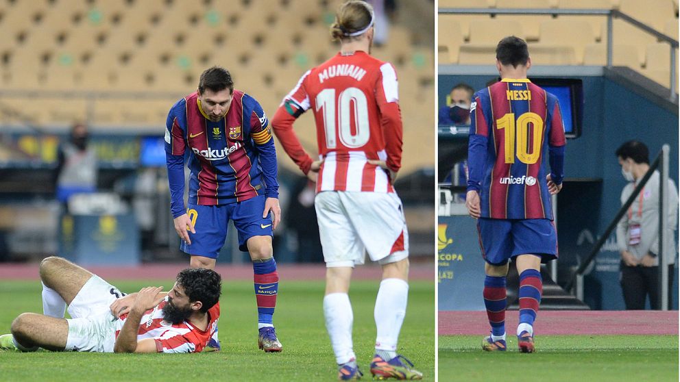 Leo Messi blir utvisad i förlängningen av spanska supercupen mot Athletic Bilbao.