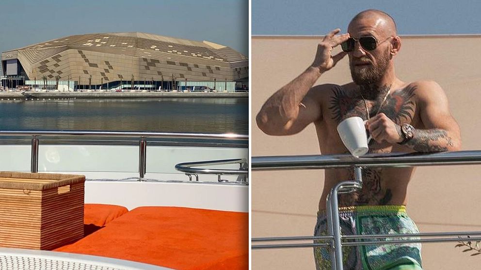 Conor McGregor bor just nu på en lyxyacht i Abu Dhabi precis utanför arenan där han fajtas i helgen.
