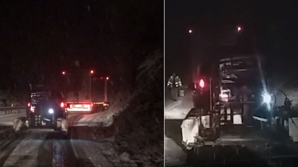 Flera lastbilar hade tvingades stanna när det inte gick att komma fram på väg 153 i Halland under onsdagskvällen.