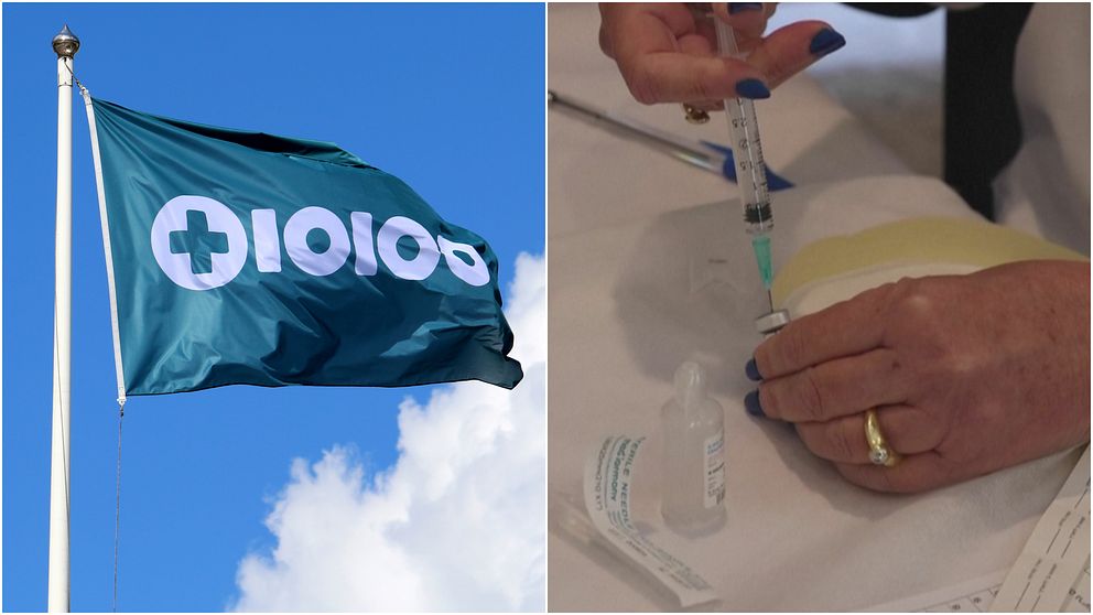 En bild på en flagga Tiohundra och en vaccinspruta.