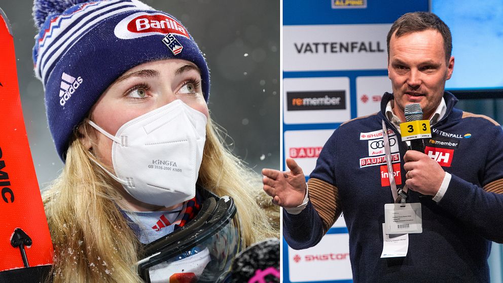 Superstjärnan Mikaela Shiffrin till vänster, svenske alpinchefen Tommy Eliasson Winter till höger.