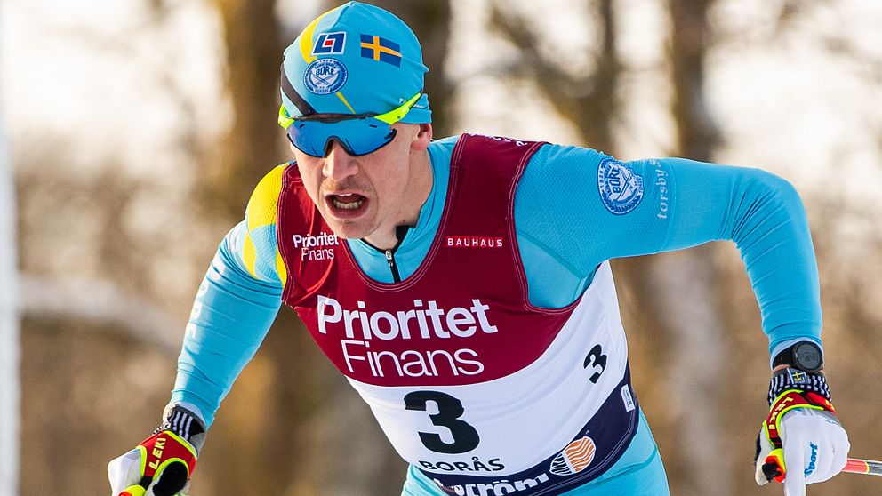 Anton Persson, SK Bore Torsby, under under prologen i sprintloppet vid SM i skidor den 10 februari 2021 i Borås.