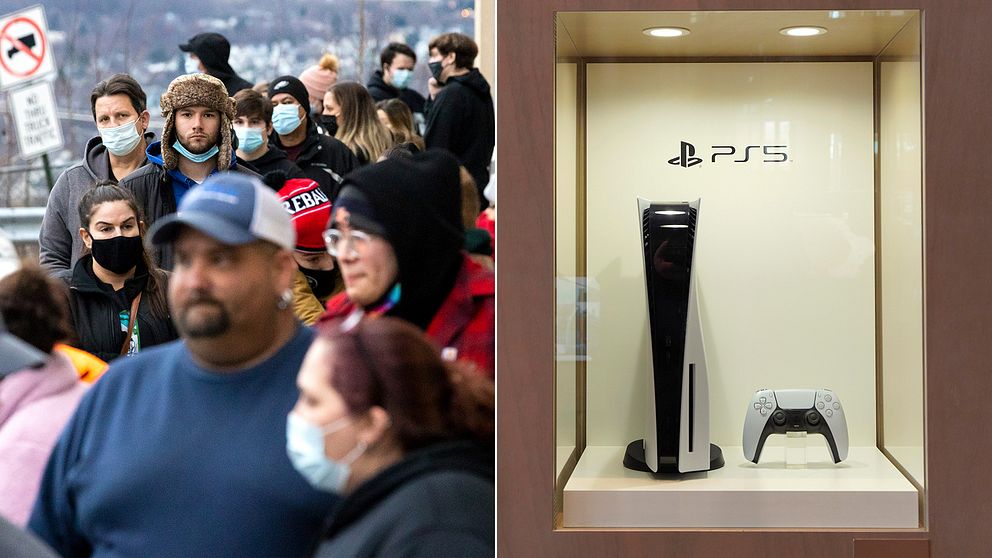 Folk i USA som köade under Black friday i hopp om att köpa ett Playstation 5.