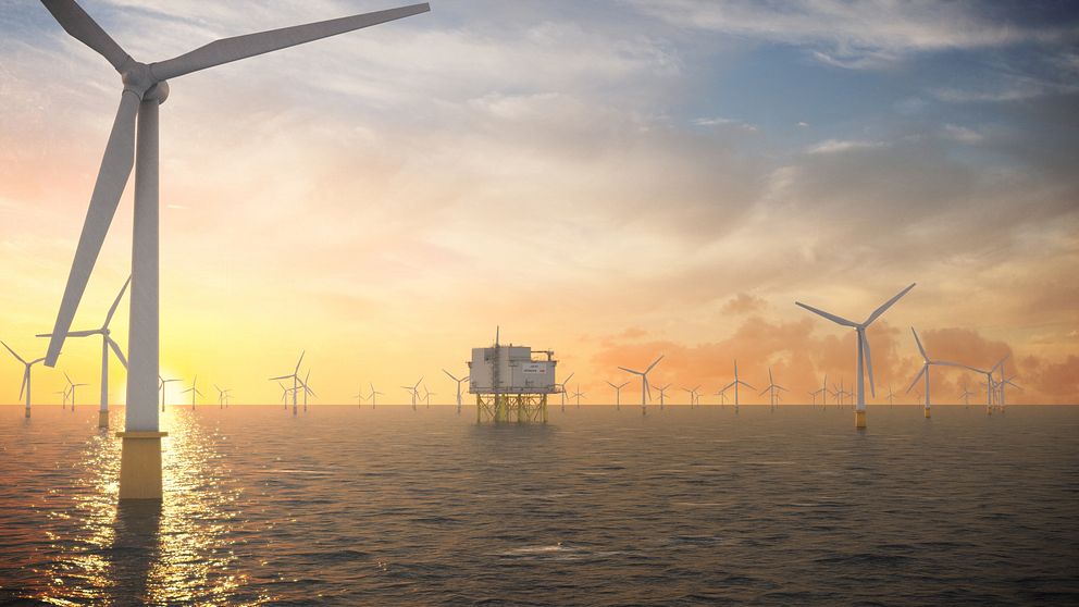 Illustration av hur Dogger Bank Wind Farm utanför Storbrittaniens kust kan komma att se ut när den är färdig.