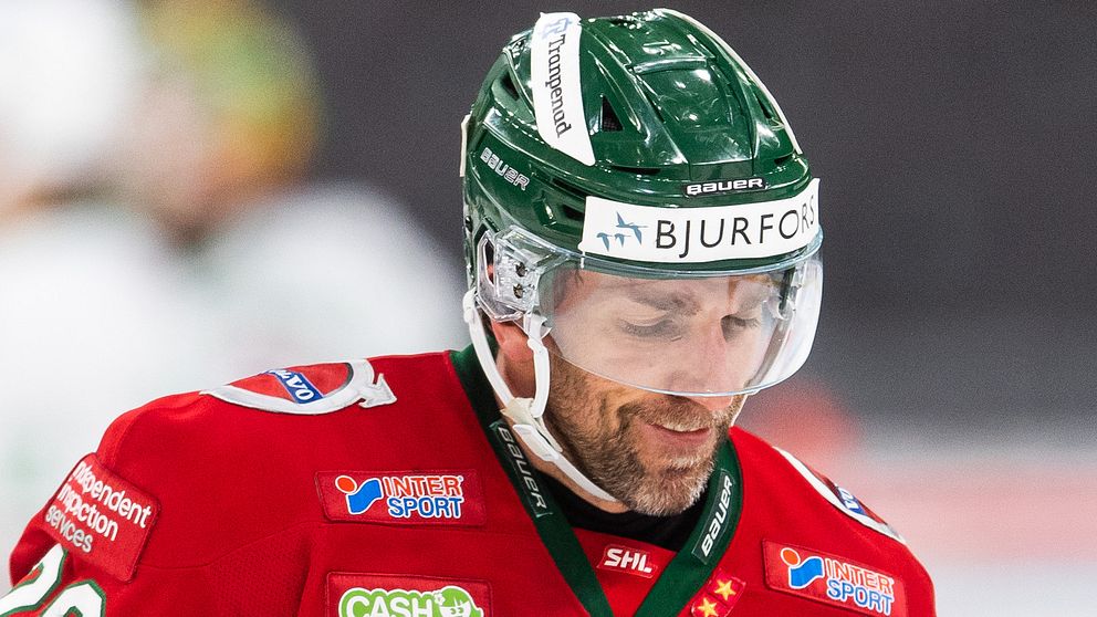 Frölundas Joel Lundqvist deppar efter ishockeymatchen i SHL mellan Frölunda och Rögle den 20 februari 2021 i Göteborg.