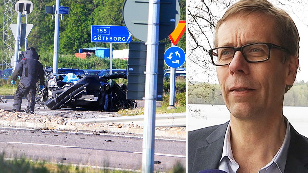 Bilvraket efter explosionen. Thorleif Larsson.