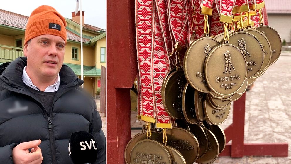 Vasaloppets vd Johan Eriksson och medaljer för Vasaåket.