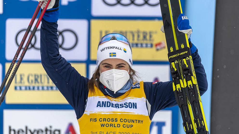 Ebba Andersson slutade tvåa i jaktstarten över 30 km fritt i schweiziska Engadin.