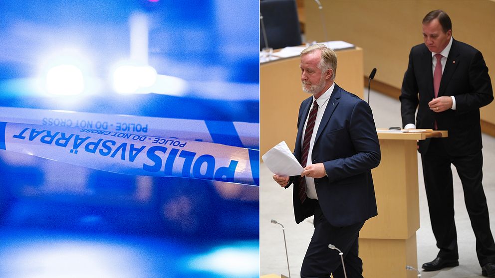 Johan Pehrson (L) och statsminister Stefan Löfven under en debatt i riksdagen.