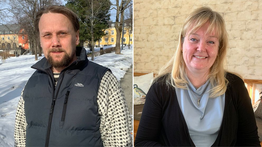 Erik Holmlund, pollenallergiker och Astma- och allergiförbundets andre vice ordförande Mikaela Odemyr.