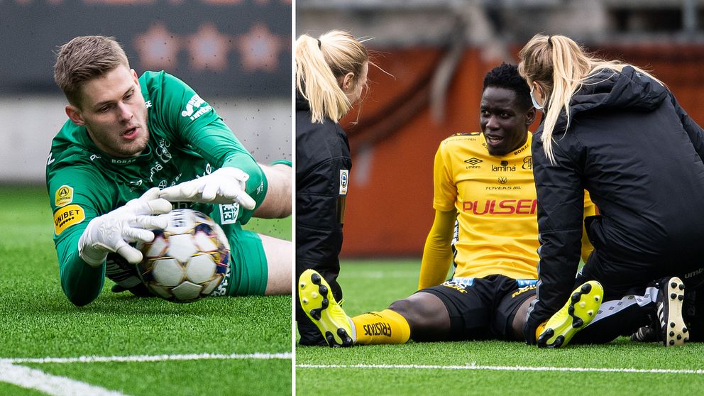 Elfsborgs Tim Rönning, till vänster, och Joseph Okumu skadade sig båda mot AIK.