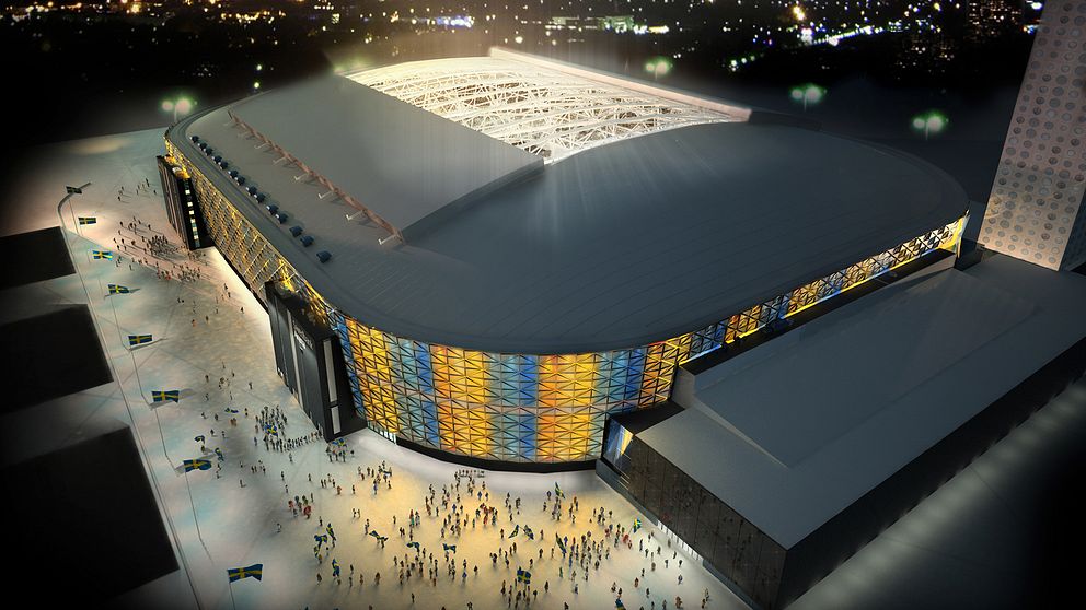 Bild på den nybyggda nationalarenan Friends Arena, där Melodifestivalen 2013 kommer att avgöras.