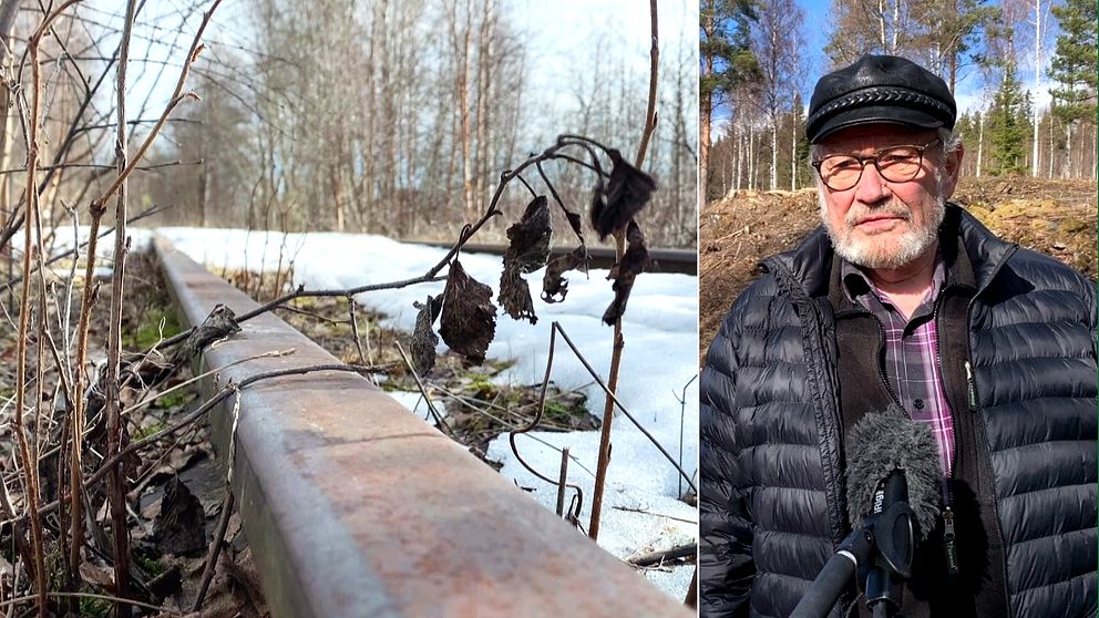 Tågräls med snö och Bosse Nilsson utomhus