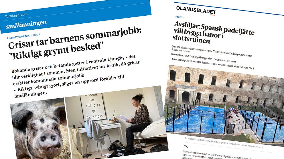 Bild på två skärmdumpar. En från en artikel i Smålänningen och en från en artikel i Ölandsbladet.