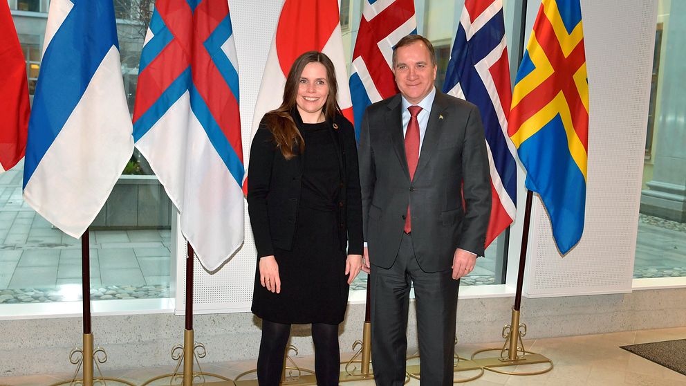 Islands statsminister Katrín Jakobsdóttir och Sveriges statsminister Stefan Löfven i regeringshögkvarteret Rosenbad i Stockholm.