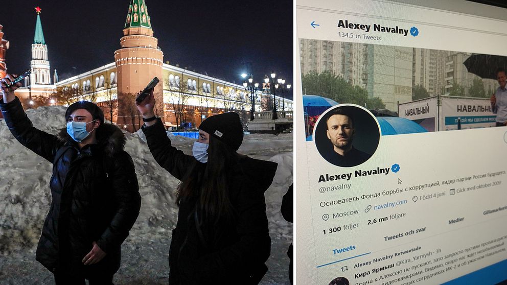 Stödprotester en kväll i februari i Moskva för fänglade Aleksej Navalnyj.