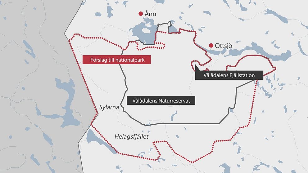 Karta över Vålådalen-Sylarna-Helagsområdet.