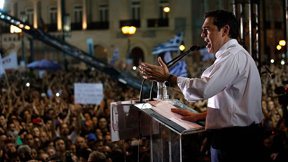 Premiärminister Alexis Tsipras uppmanade i går på ett valmöte grekerna att rösta nej i söndagens folkomröstning.