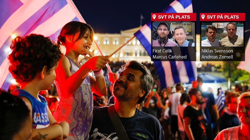 Jubel på Syntagmatorget i Aten efter resultatet.