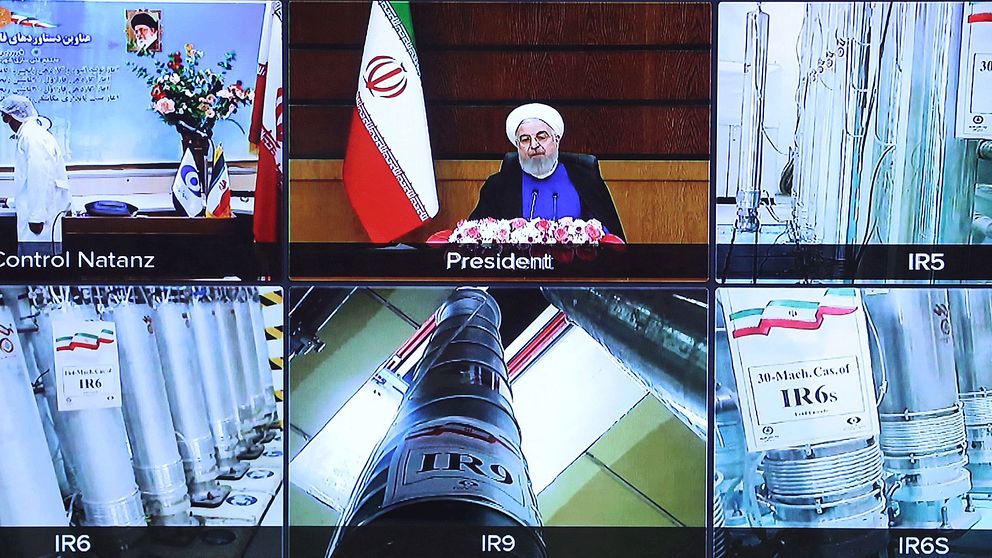 Foton distribuerade av Irans regering som uppges föreställa anläggningen Natanz och urancentrifuger samt president Hassan Rouhani då han talar om Irans atomenergiprogram.