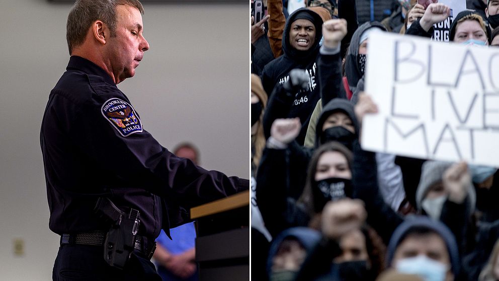 Tim Gannon, polischef i staden Brooklyn Center i Minnesota, höll presskonferens om händelsen.