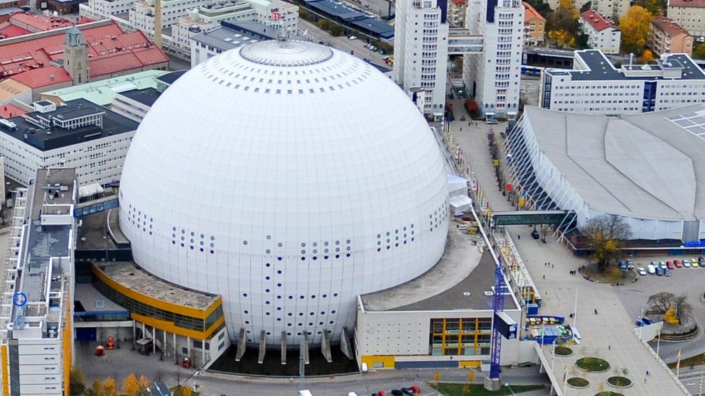 Globen i Stockholm där Eurovision song contest kommer att hållas 2016.