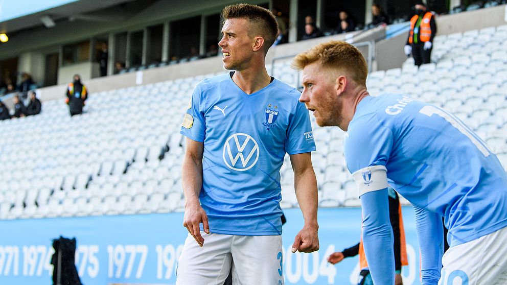 Malmö FF:s Jonas Knudsen och Anders Christiansen.