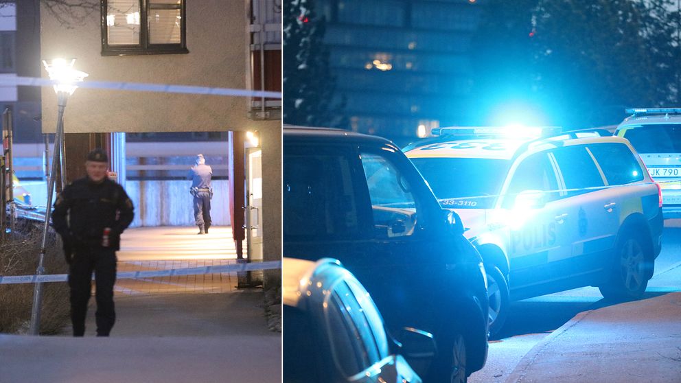 Polisinsatsen i Kista efter skottlossningen. Ett stort område spärrades av under natten mot söndagen.