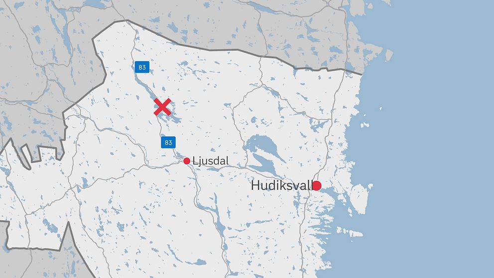 Karta Hennan, väg 83 Ljusdals kommun, Visar var misstänkta gärningsmän greps.