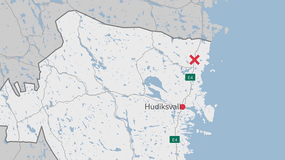 Karta över E4 med olycka utprickad.