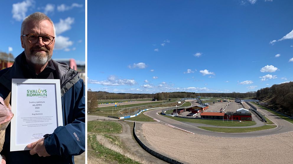 Fotomontage med bild på Magnus Öhrström och en översiktsbild på Ring Knutstorp