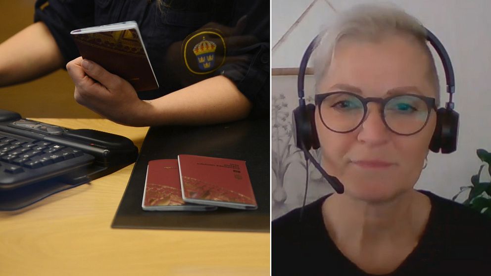 En passexpedition och en kvinna i glasögon