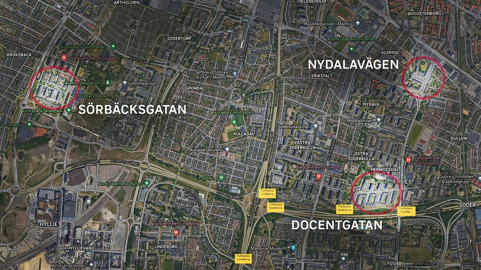 Här är de tre adresserna i södra delarna av Malmö där explosionerna inträffade, natten mot torsdag.
