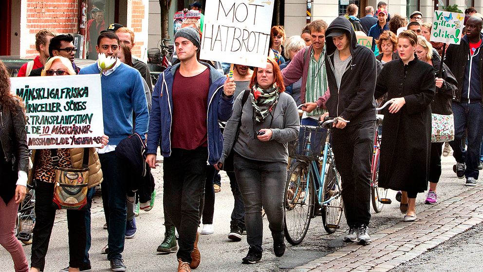 Arkivbild från en demonstration mot rasism och hatbrott i Malmö föranledd av en grov misshandel i stadsdelen Kroksbäck.