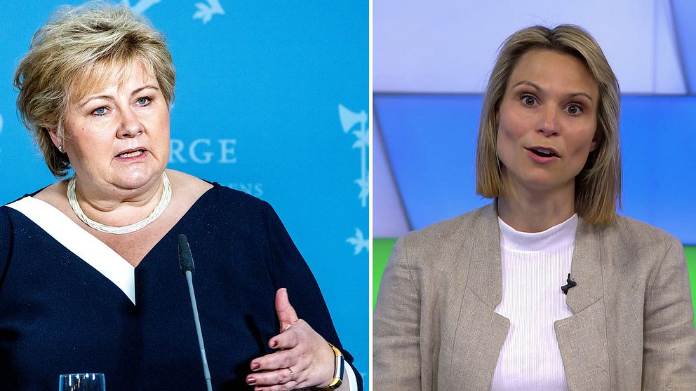 Norges statsminister Erna Solberg (Høyre) samt Maria Jahrmann Bjerke (Høyre), statssekreterare i det norska hälso- och omsorgsdepartementet.