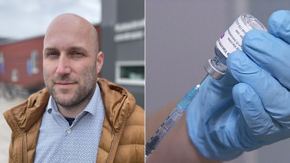 Rickard Lundin och en spruta med vaccin
