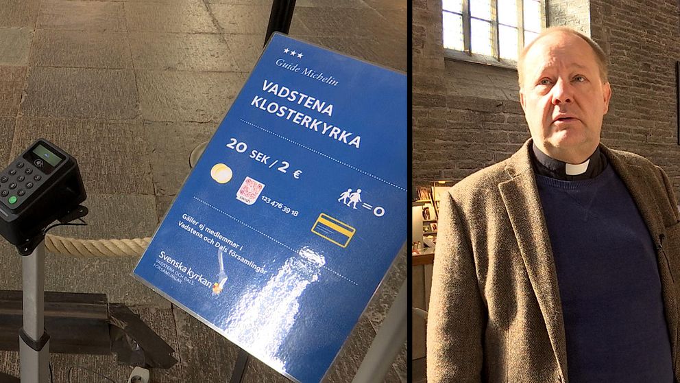 betalautomat i Vadstena klosterkyrka och kyrkoherde Magnus Svensson