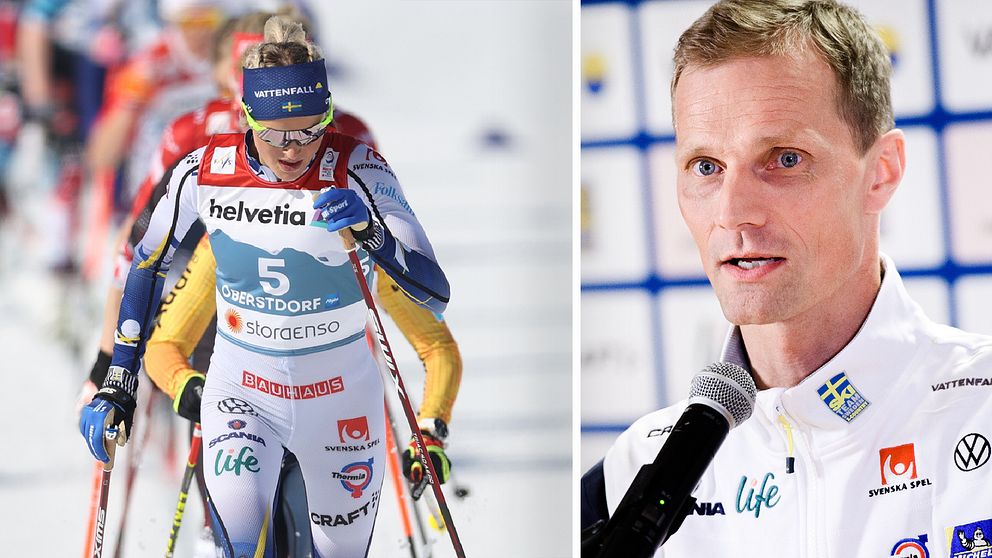 Skidchefen Daniel Fåhraeus (th) säger att de svenska damernas krav på jämställda banor inte är en prioriterad fråga i Fis.