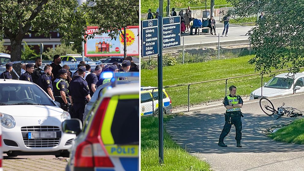 Polisen uppger på måndagen att man har ”hög närvaro” i Hjällbo efter helgens storbråk och dödsskjutning.