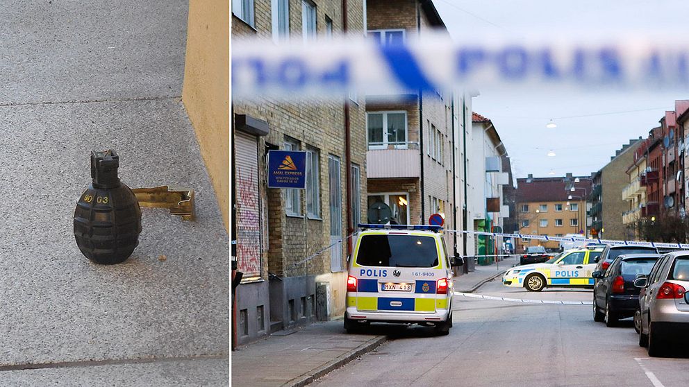 Avspärrningar när en handgranat hittades på gatan i Malmö. Granatattackerna i staden har sin förklaring i Malmös läge vid Öresundsbron, säger kriminalkommissarien.