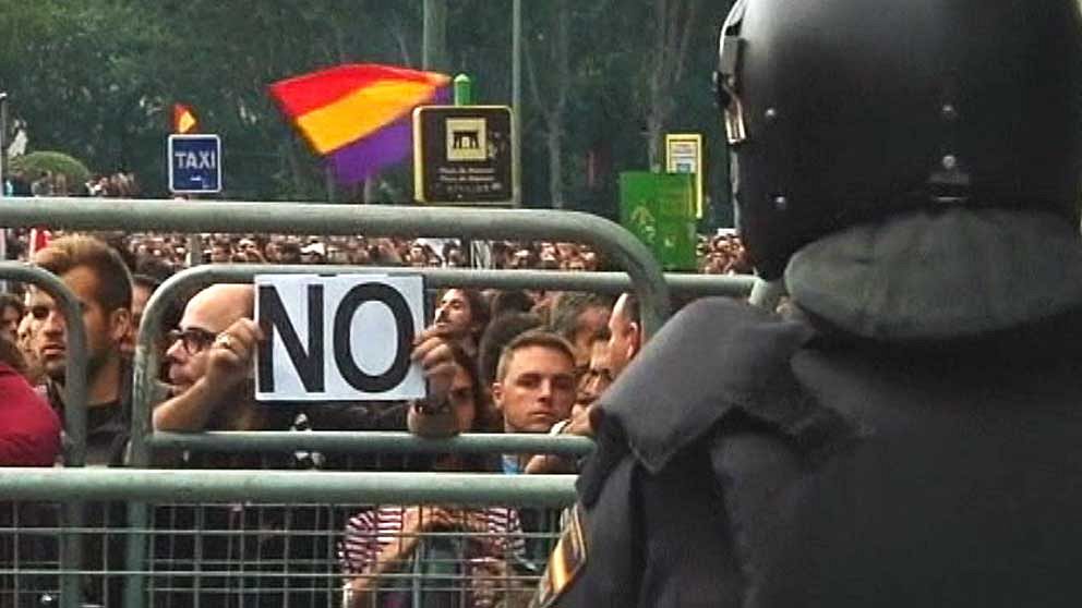 Demonstrantioner i Madrid mot spanska nedskärningar.