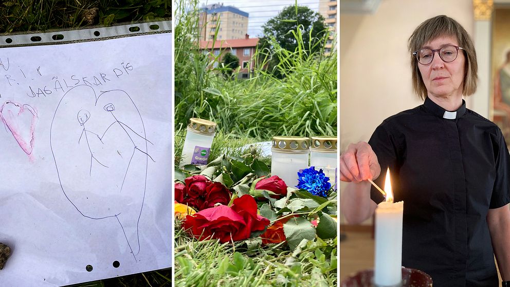 Starta klippet för att se bilderna från Hagfors – ett samhälle i sorg dagen efter att den femårige pojken hittats död under tisdagen. Prästen Åsa Bergsten berättar att många besökt Hagfors kyrka för att tända ljus.