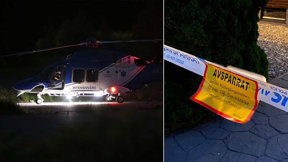 Polisen har spärrat av en villa i centrala Bålsta efter att en person har hittats skjuten.