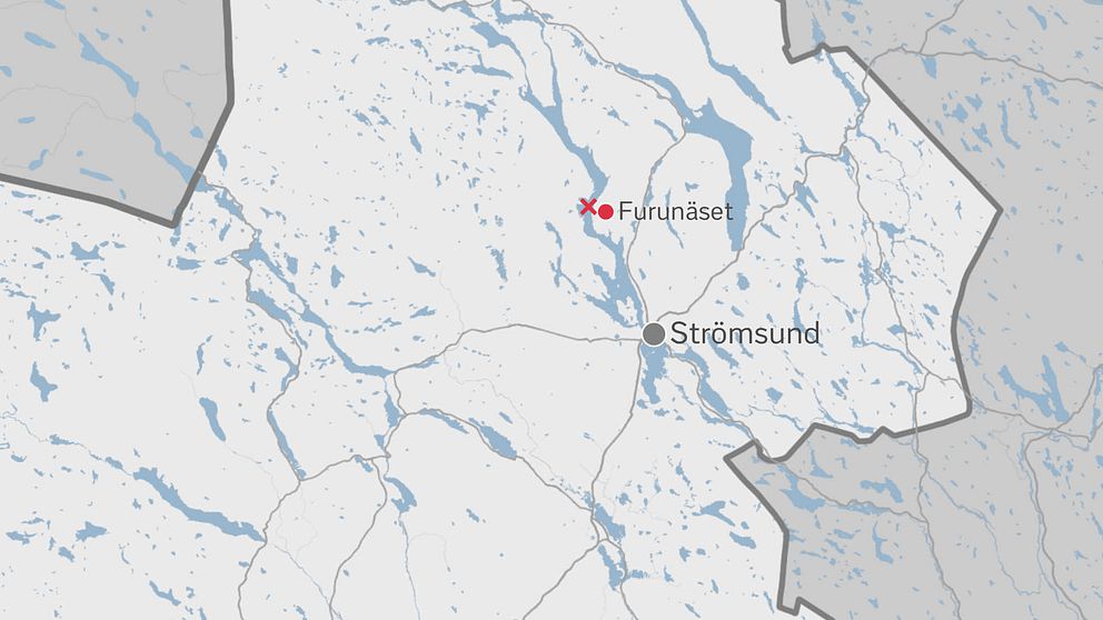 Karta över Strömsund med Furunäset markerat.