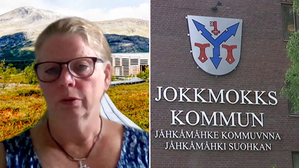 Kommunchef Monica Lundkvist intill Jokkmokks kommunhus.