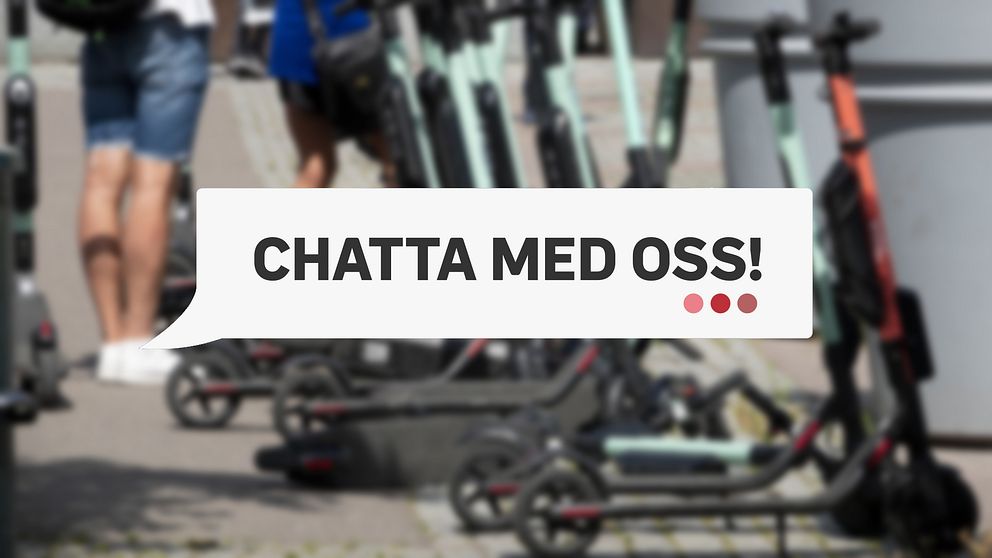 I bilden ser man elcyklar i bakgrunden och en ruta där det står ”Chatta med oss””