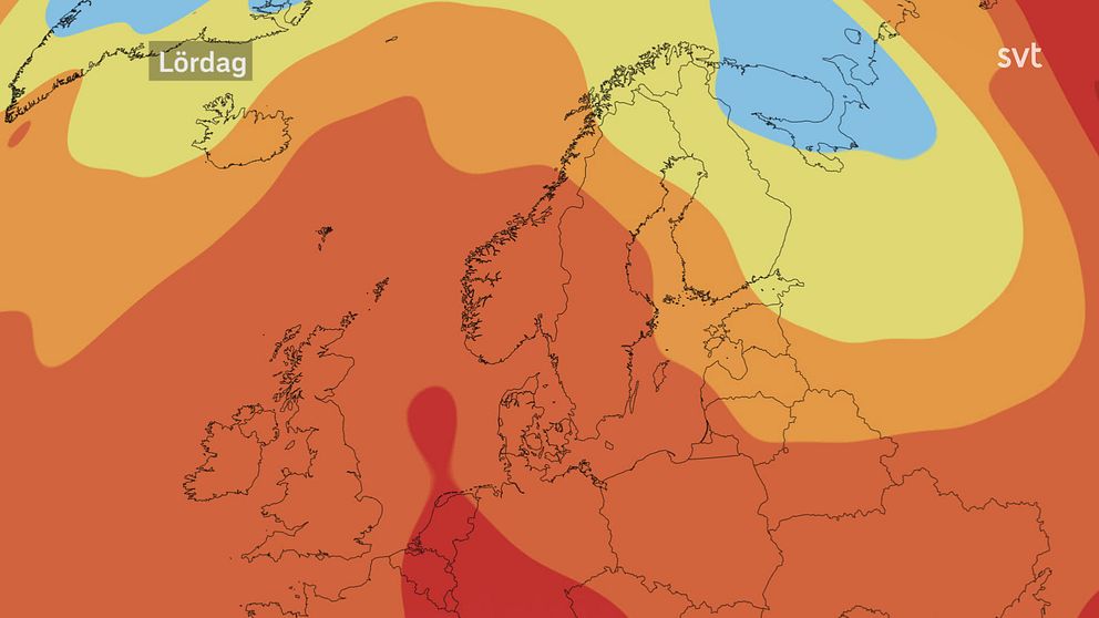 väderkarta över Sverige med röda partier