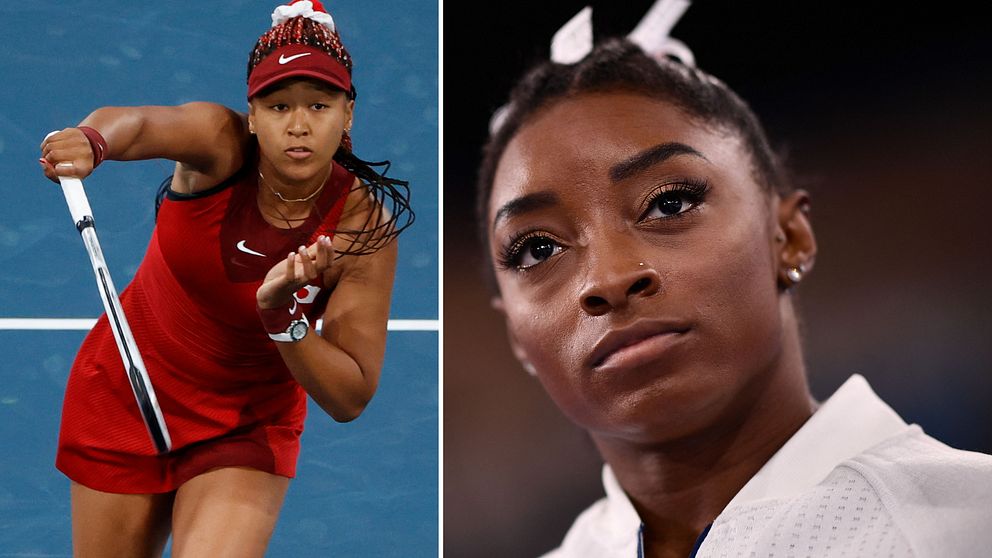 Naomi Osaka (vänster) fick Simone Biles att prata om psykisk ohälsa.