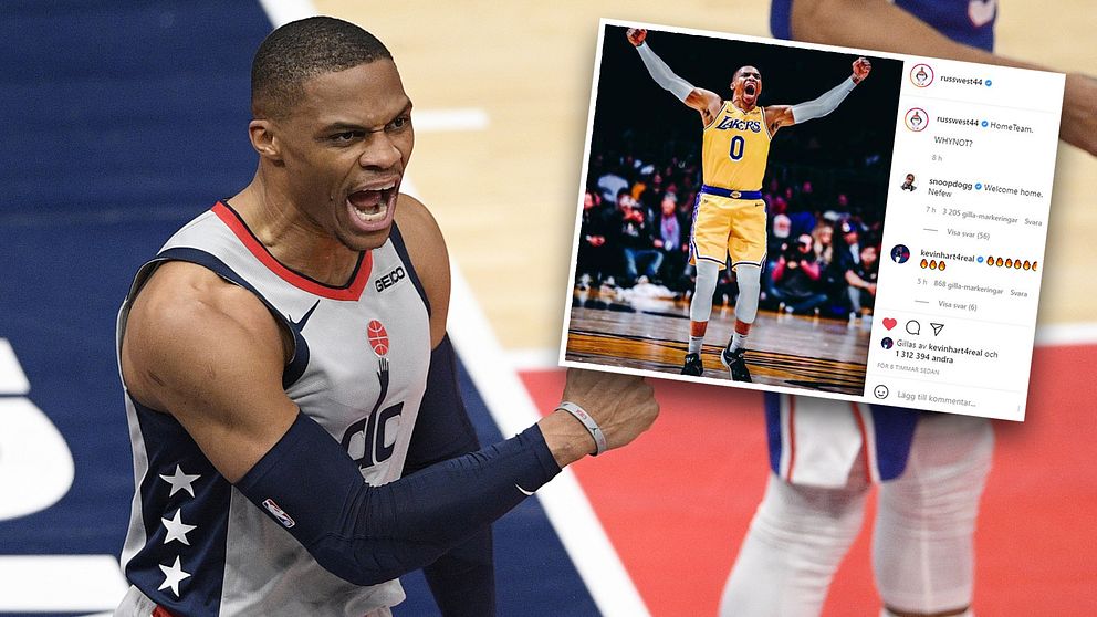 NBA-stjärnan Russell Westbrook uppges byta Washington Wizards mot Los Angles Lakers och har själv hintat om detsamma i sociala medier.