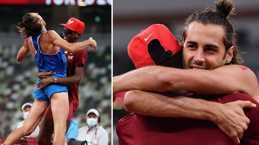 Italienaren Gianmarco Tamberi och Mutaz Essa Barshim från Qatar delade på höjdhoppsguldet.